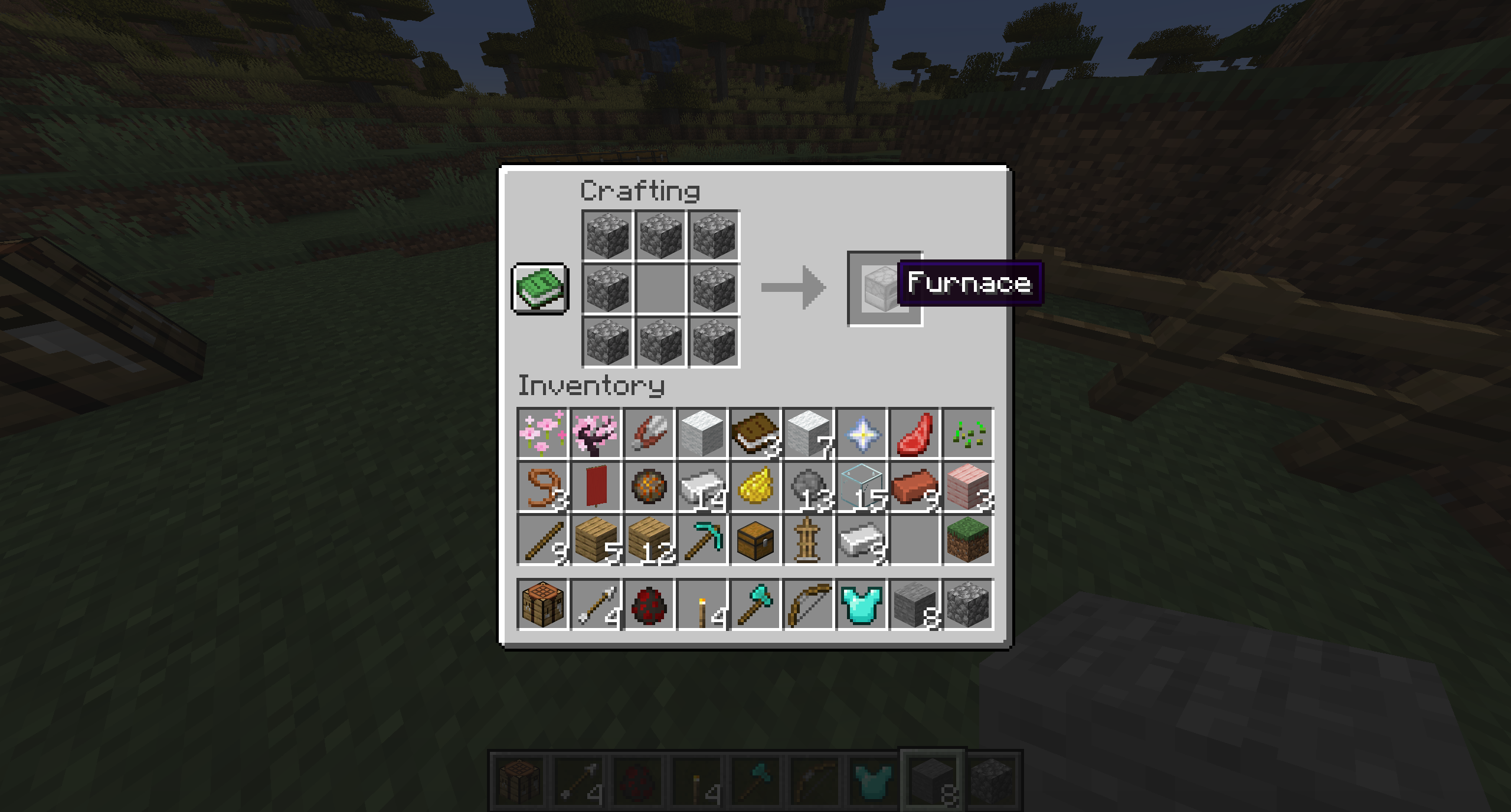 The crafting recipe for the furnace in Minecraft