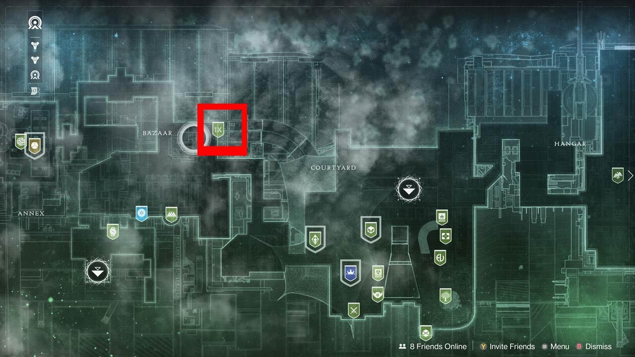 Xur's location in the Tower's Bazaar.