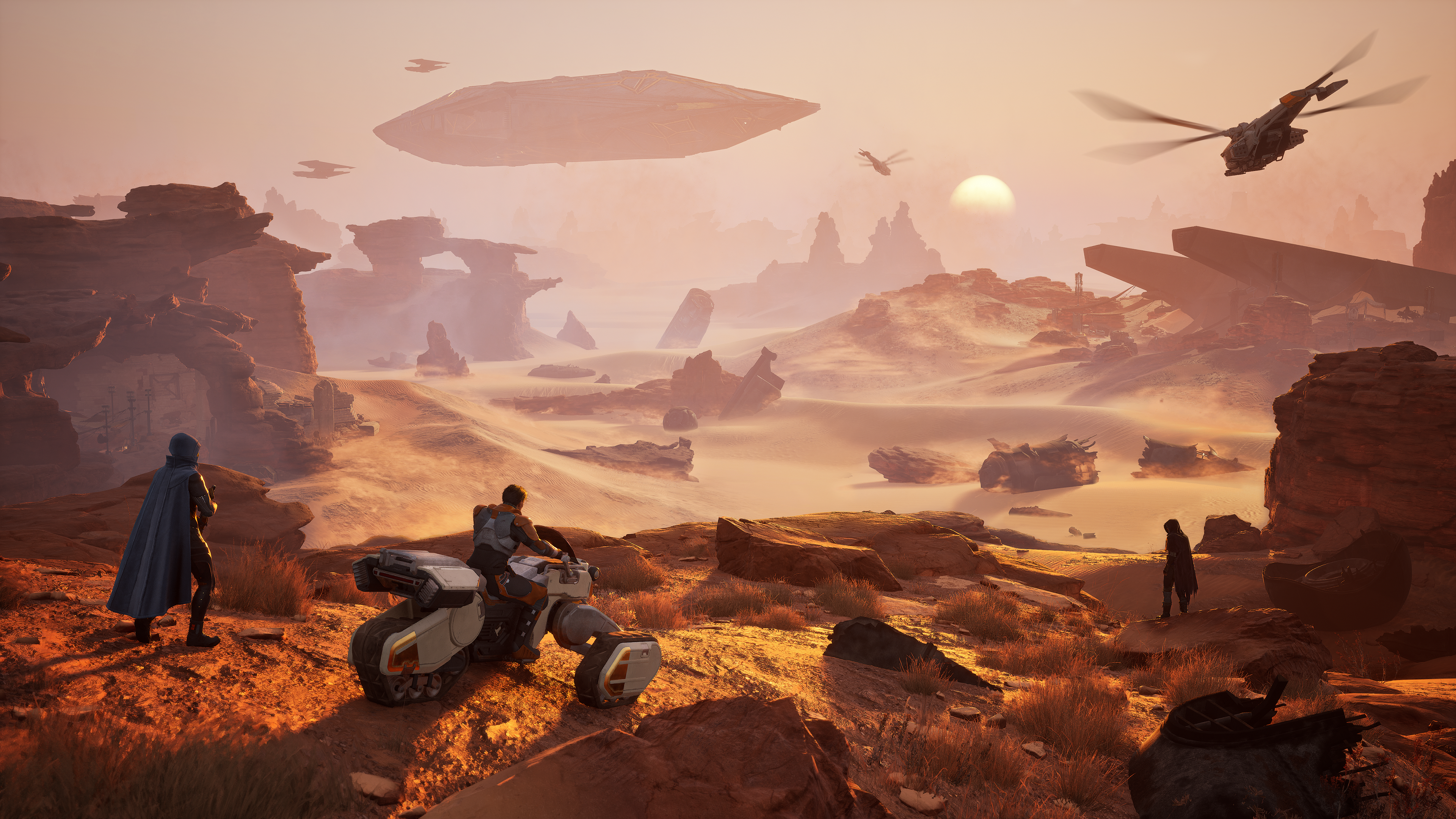 A Sandbike and ornithopter are among the available vehicles.