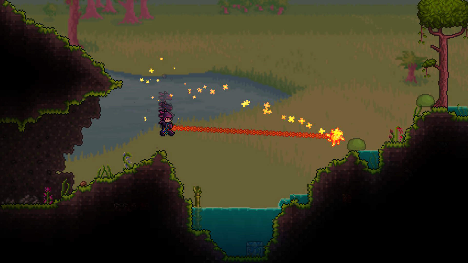 Sunfury flings a flaming mace forward toward a Slime.