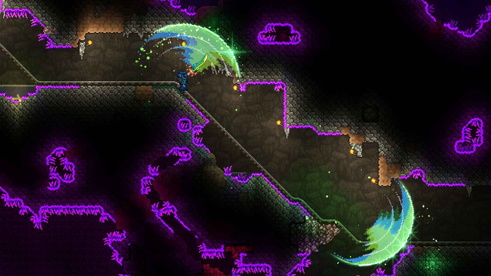 Terra Blade sends a green shockwave belting forward.