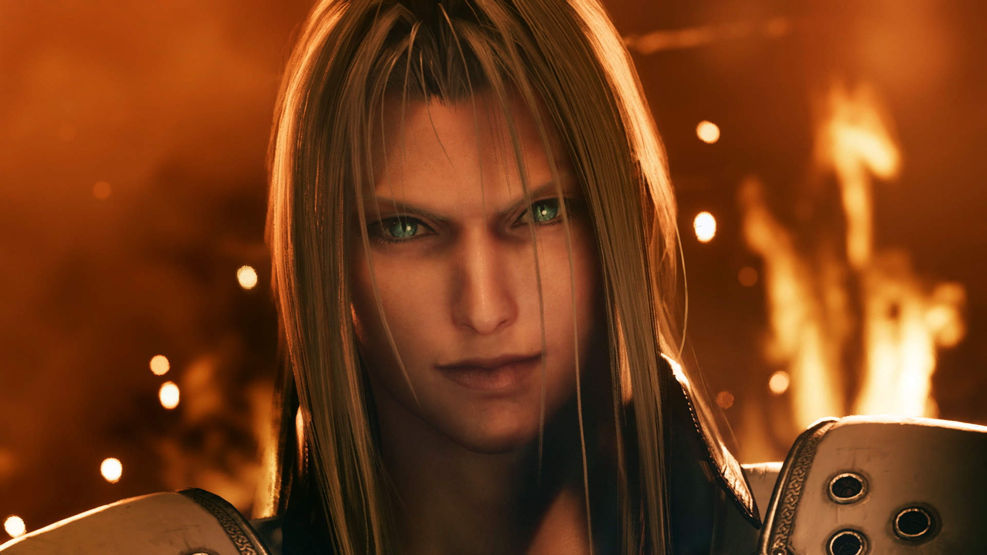 Sephiroth surrounded by flames in Final Fantasy 7 Remake.