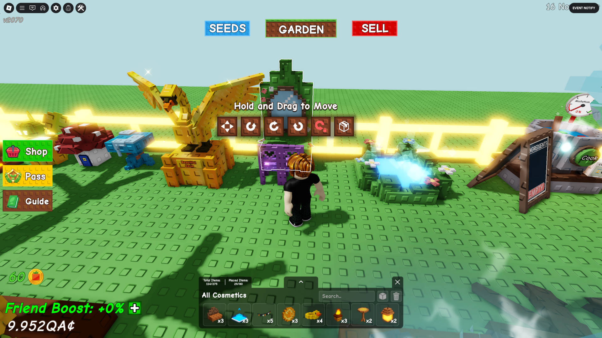 Clicking on a cosmetic item will bring up the UI to allow you to reposition it on your plot.