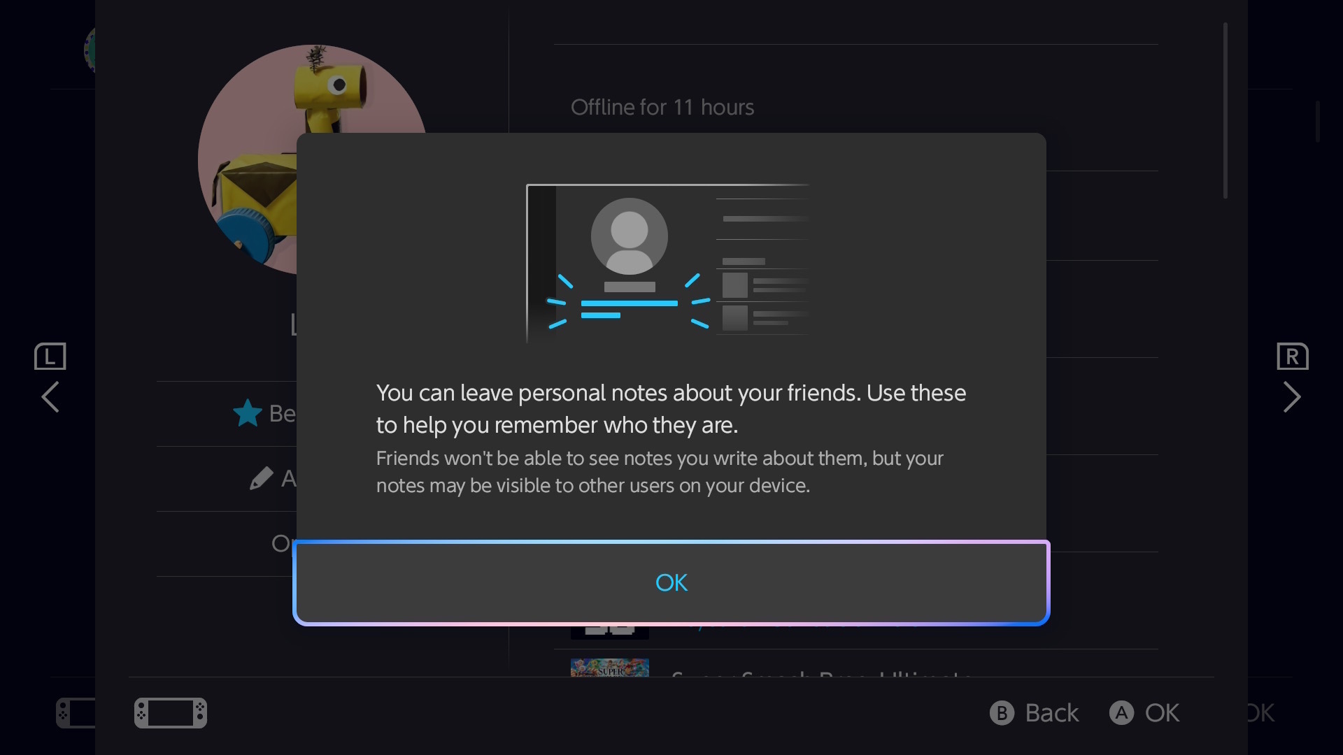 Switch users can write notes (up to 20 characters) to distinguish the friends on their list.